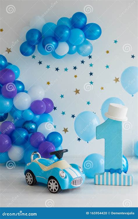 Decor for Boy Birthday Party Stock Photo - Image of confetti, invitation: 165954420