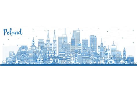 Outline Poland City Skyline with Blue Buildings. (2739801)