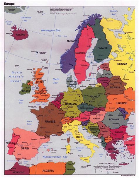 Mapa político grande de Europa con las principales ciudades - 1998 | Europa | Mapas del Mundo