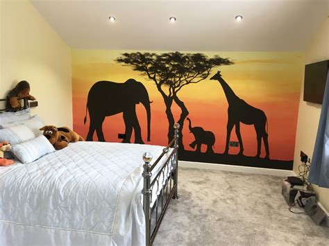 jungle animal sunset mural painting wall art african savanna