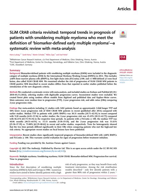 (PDF) SLiM CRAB criteria revisited: temporal trends in prognosis of patients with smoldering ...