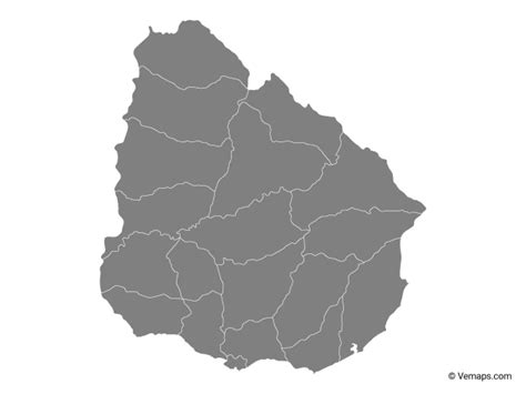 Grey Map of Uruguay with Departments | Free Vector Maps | Uruguay map ...