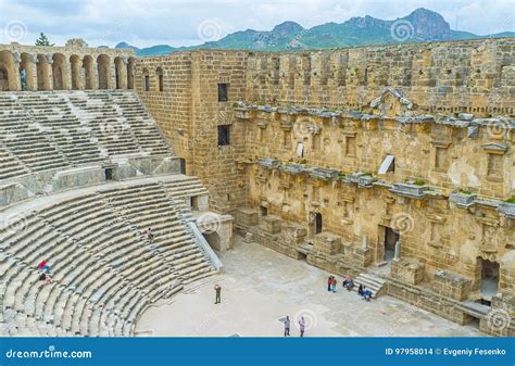 Among the Ruins of Aspendos Amphitheater Editorial Stock Image - Image of aspendus, anatolia ...