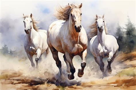 Premium AI Image | a painting of horses running in the wild