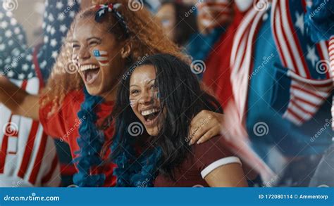 Group of American Soccer Fans Cheering in Fan Zone Stock Photo - Image of happy, bowl: 172080114