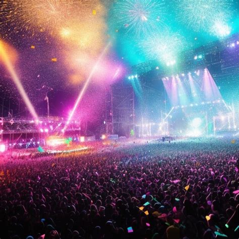 Premium AI Image | Colorful fireworks and crowd in front of the stage ...