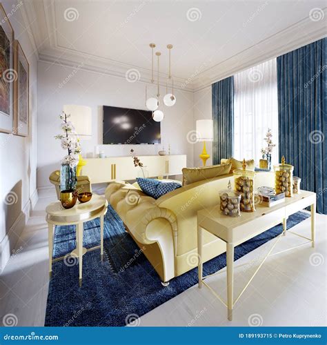 Luxurious Fashionable Living Room with Yellow Upholstered Furniture and ...