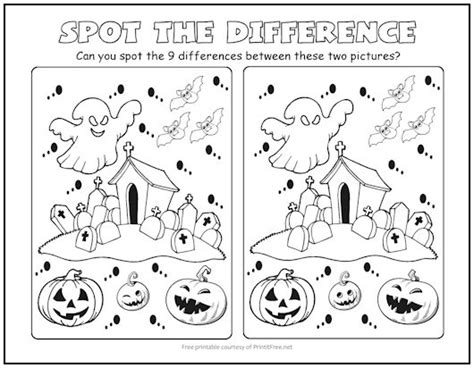 Halloween Graveyard Spot the Difference Picture Puzzle | Print it Free