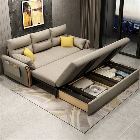 Full Sleeper Sofa Cotton&linen Upholstered Convertible Sofa with Storage 3 Function-Homary