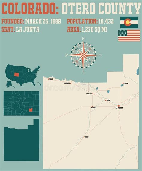 Map of Otero County in Colorado Stock Vector - Illustration of junta, county: 168705551