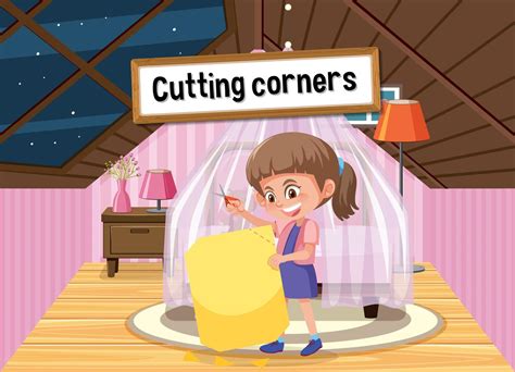 English idiom with picture description for cutting corners 1868481 Vector Art at Vecteezy