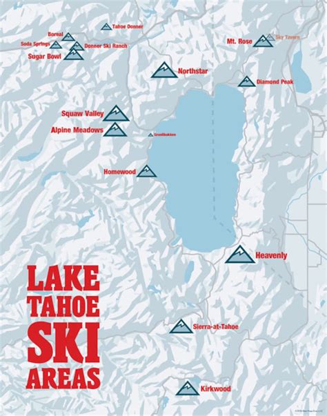 Lake Tahoe Ski Resorts Map 11x14 Print | Etsy