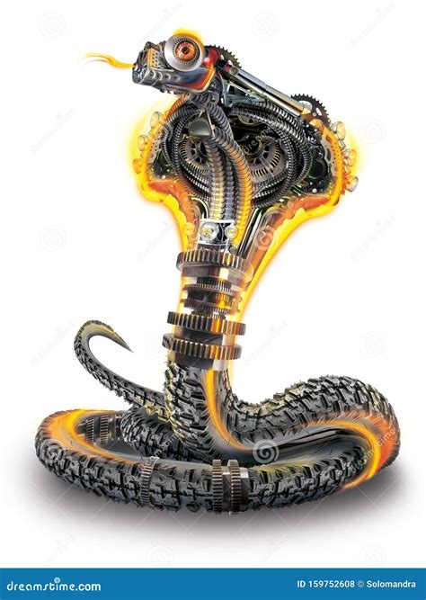 Robot Cobra. Cyberpunk, Metal, Fire, and Rubber Mechanical Snake Stock ...