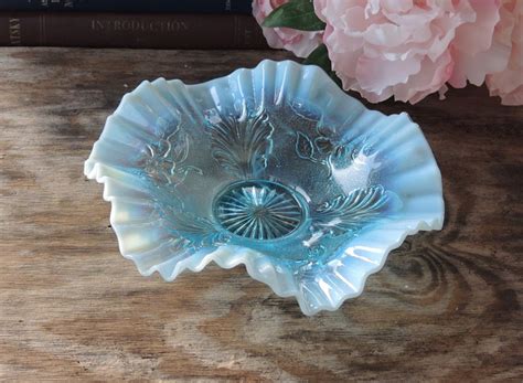 Northwood Blue Opalescent Ruffled Edges Bowl Art Glass Leaf | Etsy