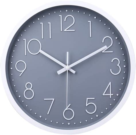 jomparis Grey Wall Clock,Modern 12 Inch Battery Operated Silent & Non-ticking Wall Clock ...