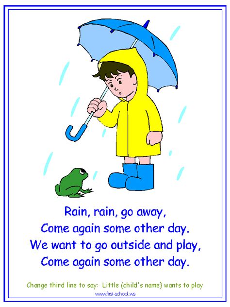 Rain, Rain Go Away Nursery Rhyme printable materials for a water cycle theme. | Weather ...