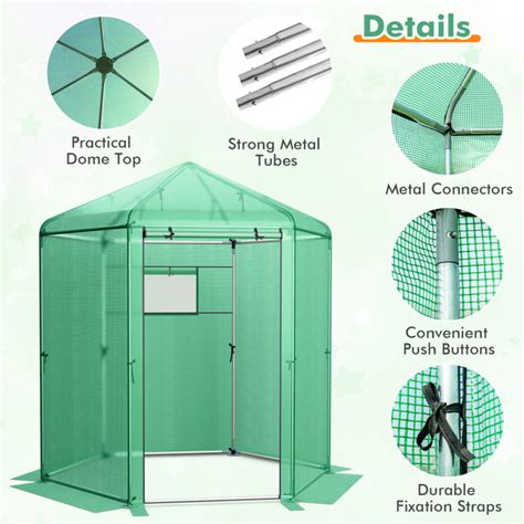 Walk-In Hexagonal Greenhouse with PE Cover and Metal Frame - Costway