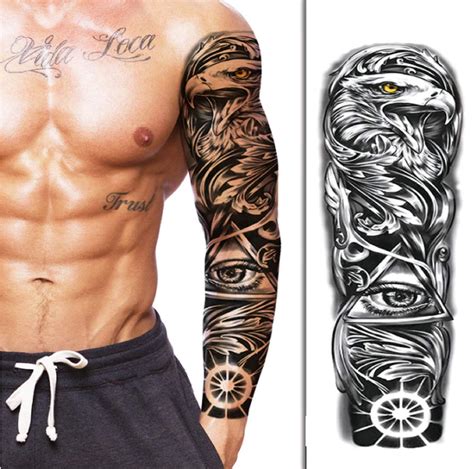 Full Sleeve Temporary Tattoo Tribal Eagle Eye Egyptian Arm Tattoo Art ...