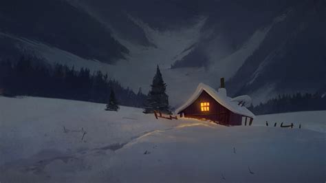 Cabin on Winter Night - Image Abyss