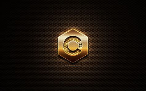 C Sharp glitter logo, programming language, grid metal background, C Sharp, creative, HD ...