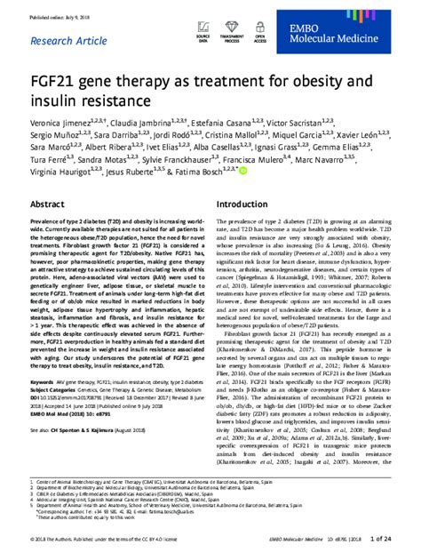 (PDF) FGF21 gene therapy as treatment for obesity and insulin resistance | Sergio Muñoz ...