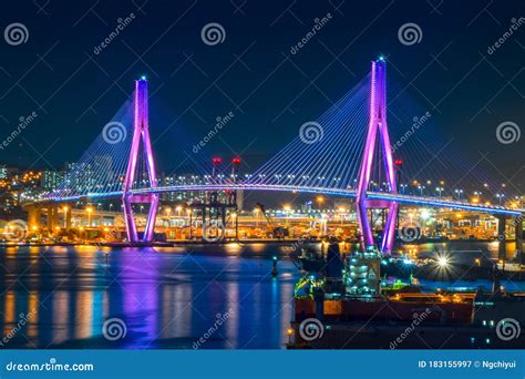 Busan Harbor Bridge stock image. Image of construction - 183155997