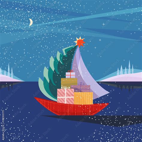 Christmas sailboat on sea Stock-Vektorgrafik | Adobe Stock