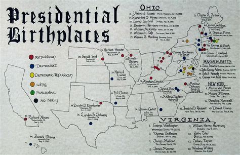 Presidential Birthplaces map hand drawn | Etsy