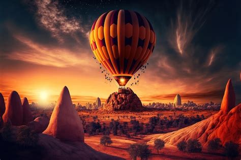 Premium Photo | Hot air balloon at sunset