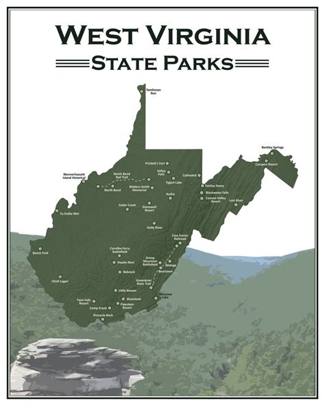 West Virginia State Parks Map Poster Fine Art Poster Print | Etsy