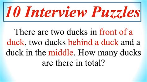 10 Interview Puzzles || 10 Interview Riddles || commonly asked ...