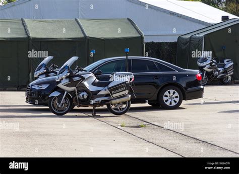 german feldjaeger, military police motorcycles and vehicles stands in formation Stock Photo - Alamy