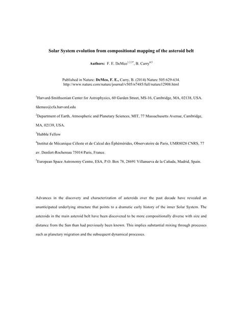 Solar System Evolution from Compositional Mapping of the Asteroid Belt - DocsLib