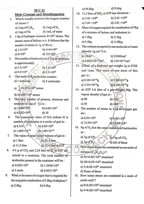 SOLUTION: Class xi mole concept mcq questions and answers - Studypool