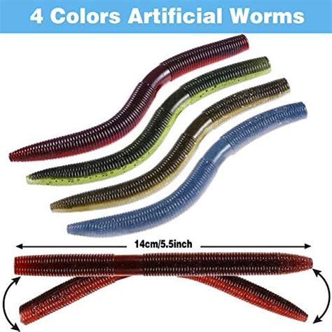 PLUSINNO 133PCS 5.5" Wacky Worm Fishing Lure Kit, Soft Plastic Fishing Lures, Grub Baits Hook ...