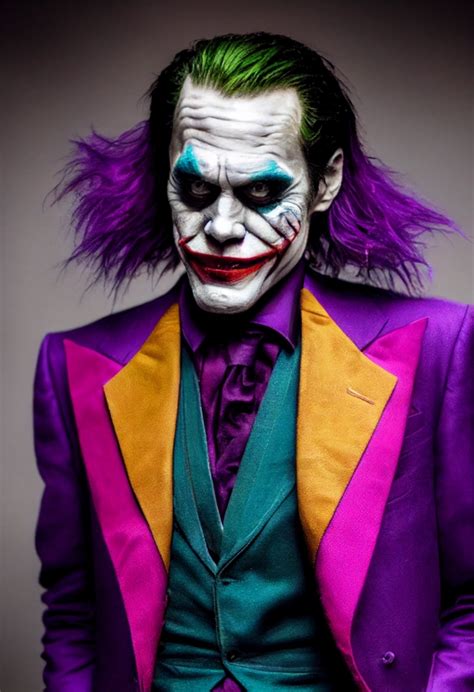 jim carrey as the joker, gritty and dark, purple suit, | Midjourney ...