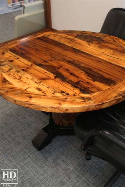 Round Boardroom Table made from Ontario Barnwood | Blog