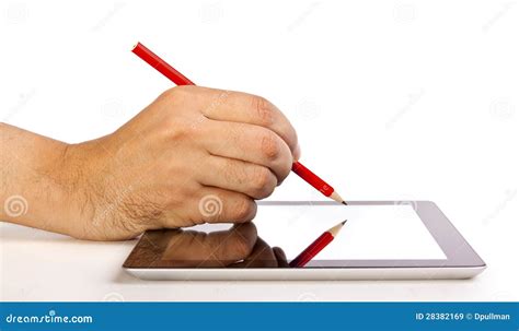 Hand Writing on a Tablet with a Pencil Stock Image - Image of pencil ...