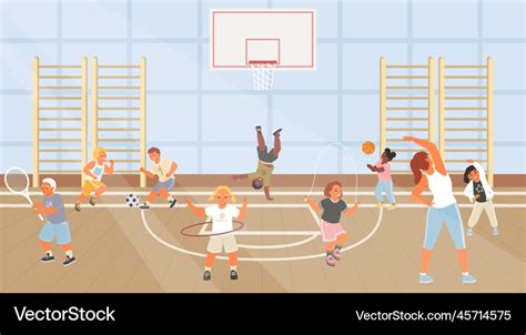 Cartoon kids at school sport gym Royalty Free Vector Image