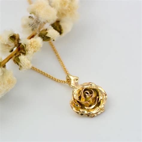 Gold rose pendant - Small rose necklace in 9ct yellow gold