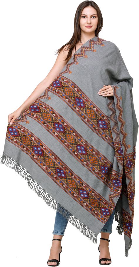 Mirage Handloom Shawl from Kullu with Kinnauri Border and ZigZag Weave ...