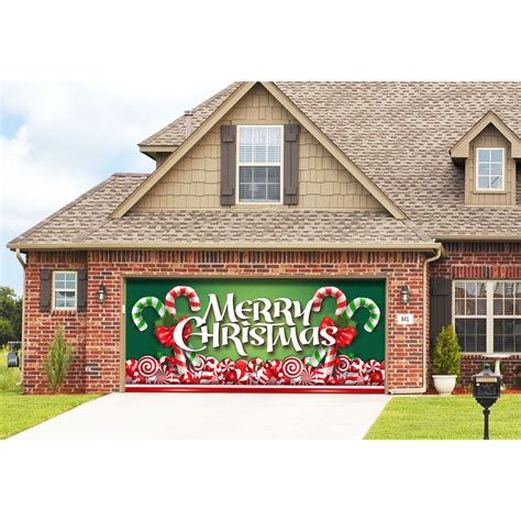 7' x 16' Red and Green "Merry Christmas" Outdoor Double Car Garage Door ...