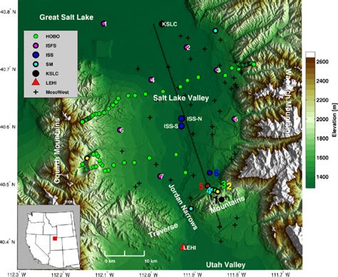 Topographic map of the Salt Lake Valley, Utah showing instrument ...