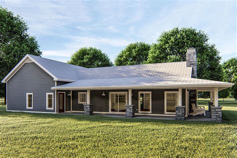 Plan 62813DJ: One Bed Post Frame Country Home Plan with Wraparound Porch | Metal house plans ...