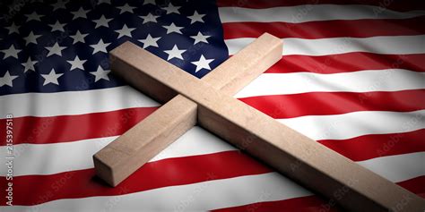 Christian cross on American flag background. 3d illustration Stock ...