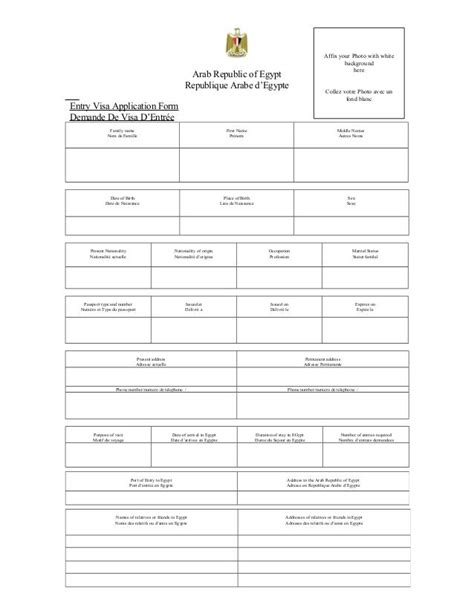 Egypt visa application form