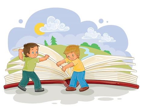 Free Vector | Little boys turn pages great book