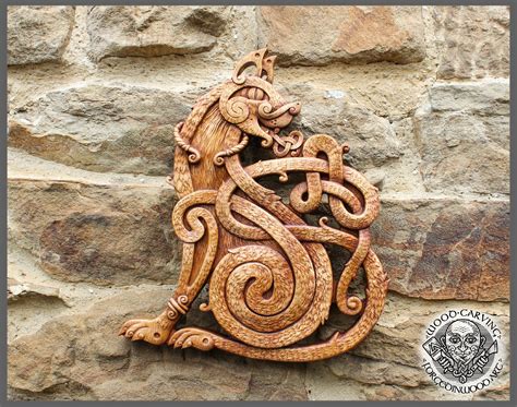 Celtic Cat Wood Carving Design Wall Hanging Norse Symbol | Etsy