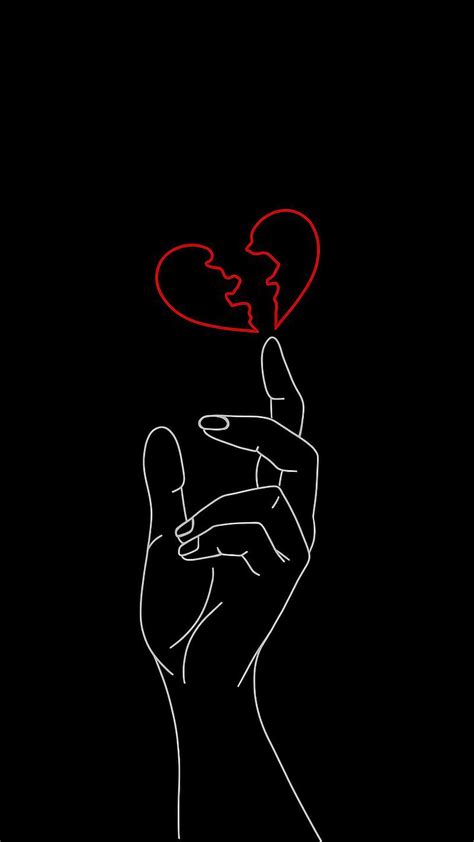 Tuta Hua Dil, Black Line Art, red broken heart, HD phone wallpaper | Peakpx