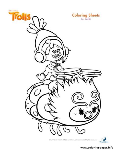 Dj Suki Trolls Coloring Pages Printable